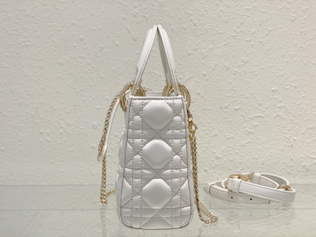 Dior Lady Dior Mini Bag with Chain in White Cannage Lambskin