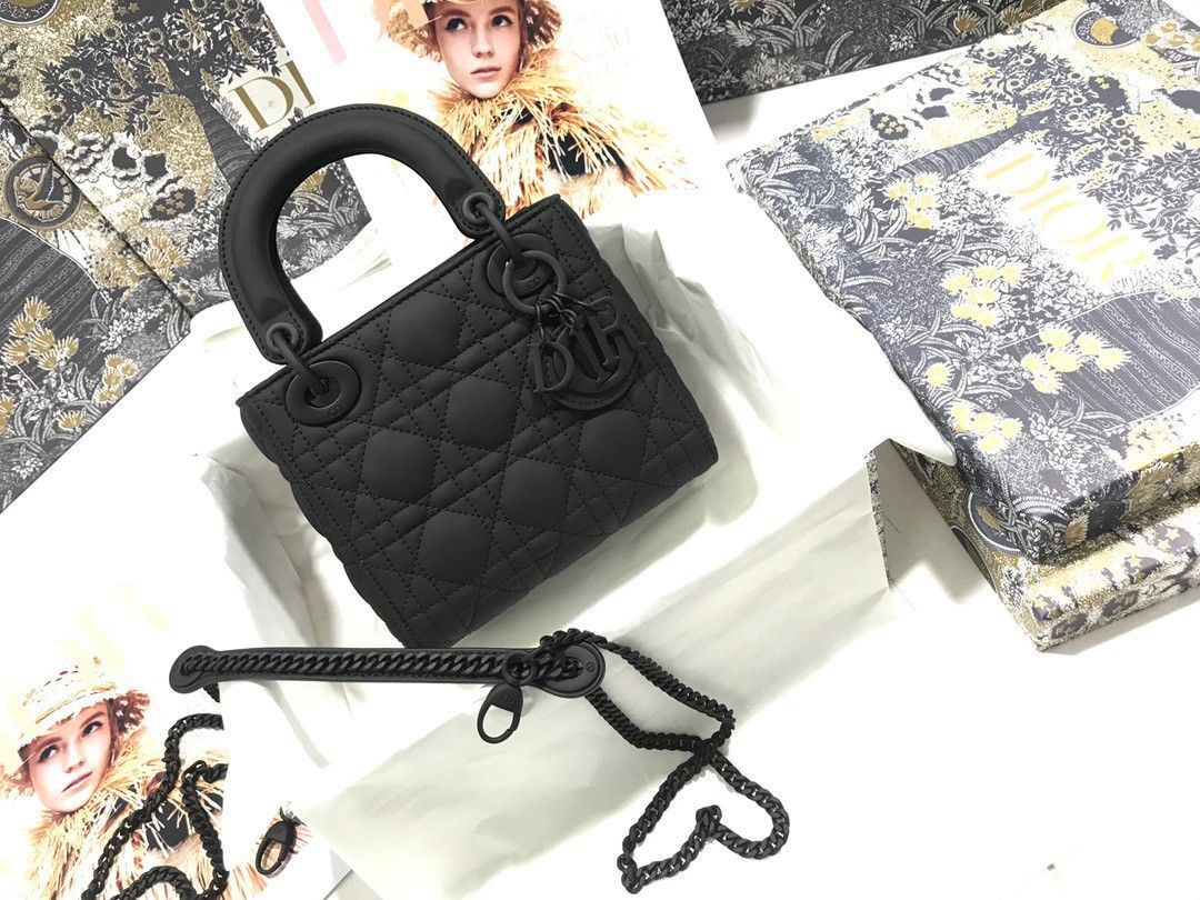 Dior Lady Dior Mini Chain Bag In Black Ultramatte Calfskin