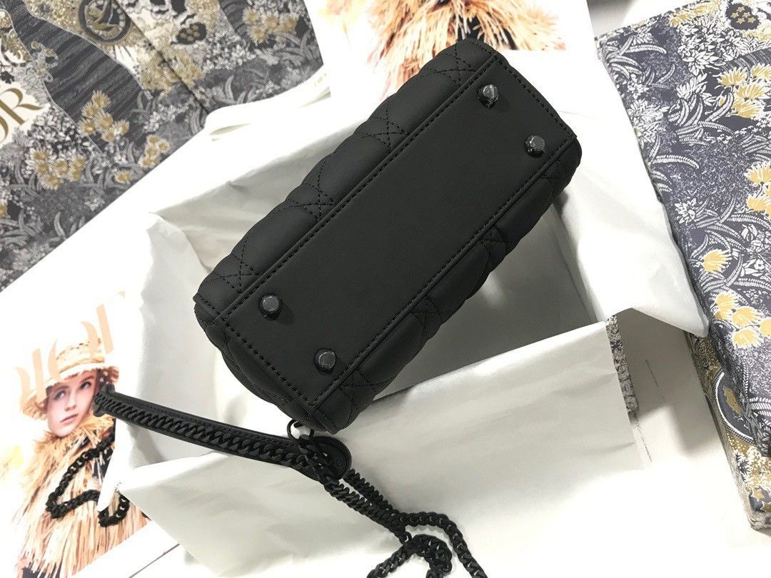 Dior Lady Dior Mini Chain Bag In Black Ultramatte Calfskin