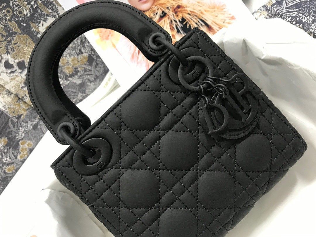 Dior Lady Dior Mini Chain Bag In Black Ultramatte Calfskin