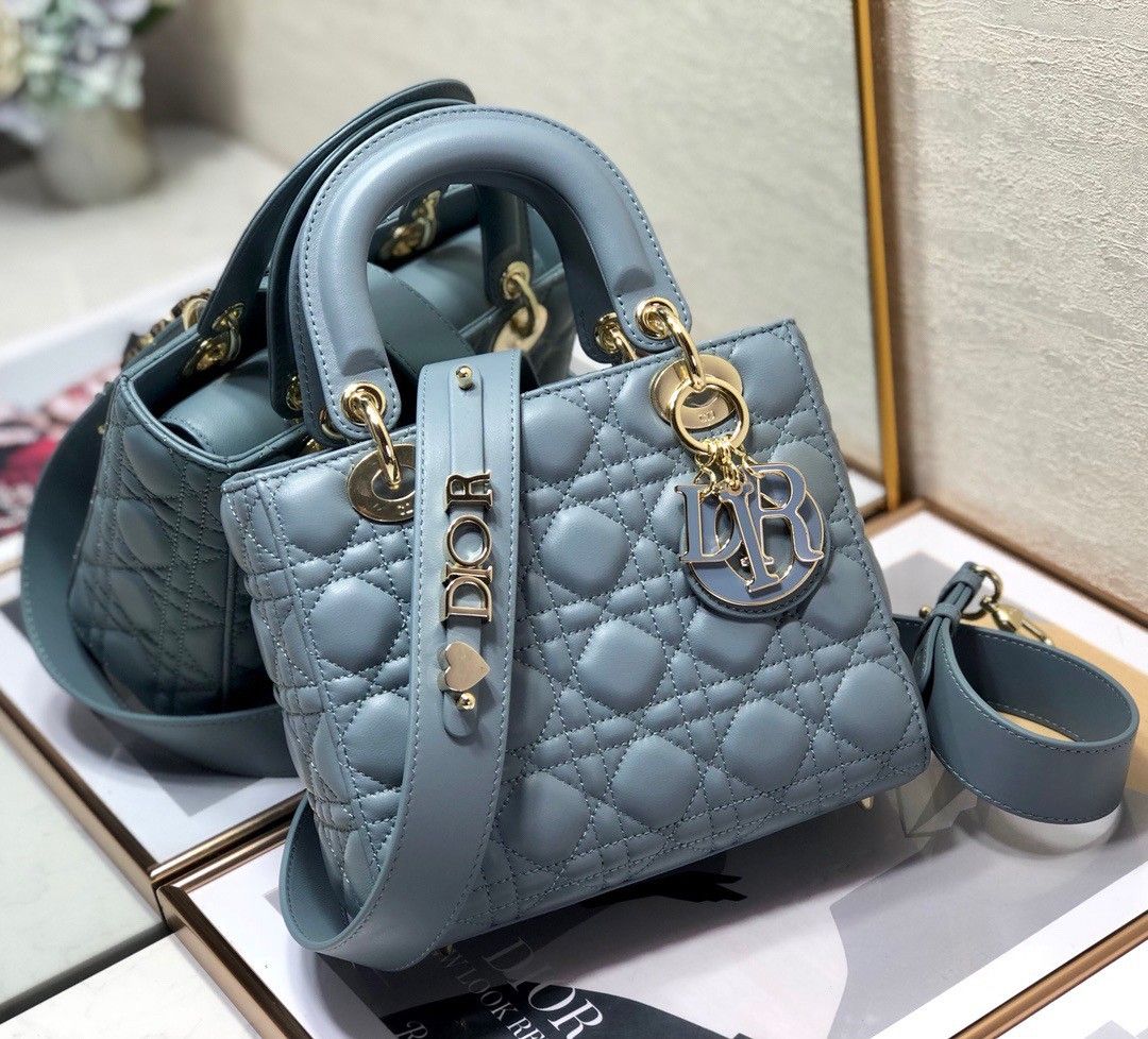 Dior Small Lady Dior My ABCDior Bag In Blue Cannage Lambskin