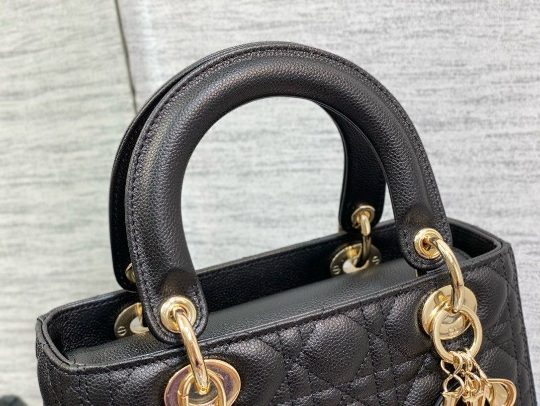 Dior Small Lady Dior Bag in Black Grained Cannage Calfskin