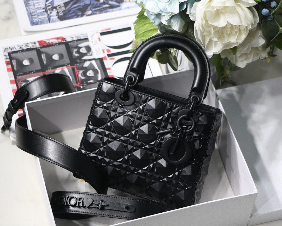 Dior Small Lady Dior My ABCDior Bag in Black Calfskin with Diamond Motif