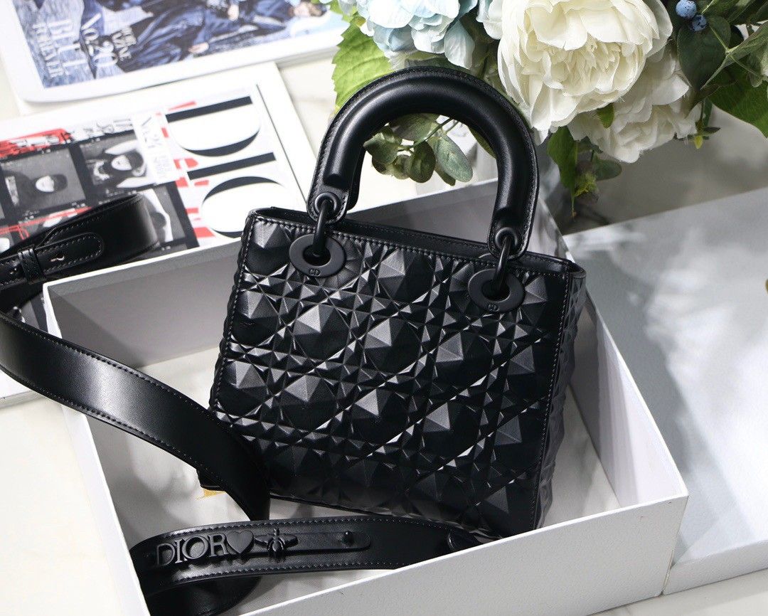 Dior Small Lady Dior My ABCDior Bag in Black Calfskin with Diamond Motif