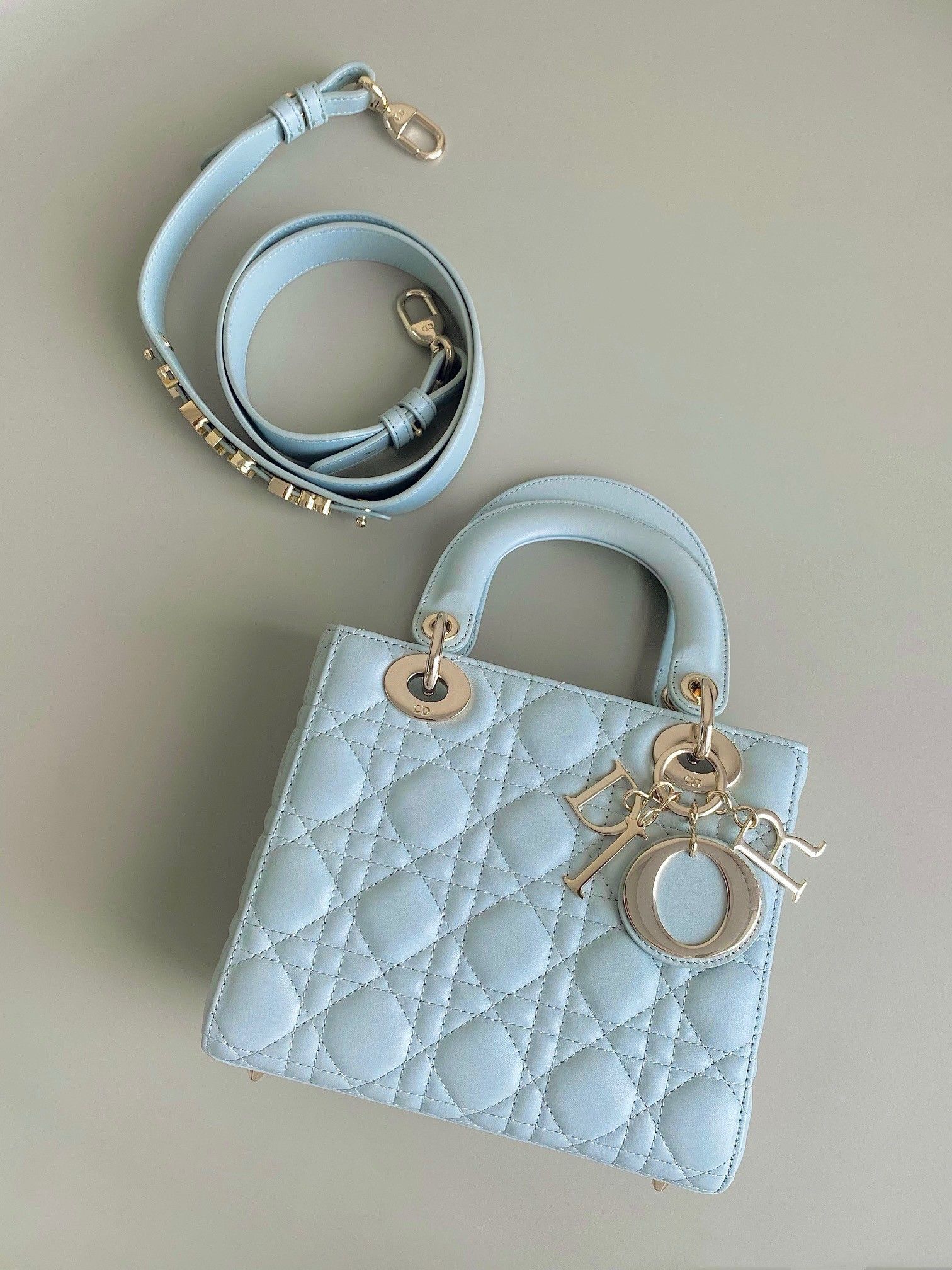 Dior Small Lady Dior My ABCDior Bag in Placid Blue Lambskin