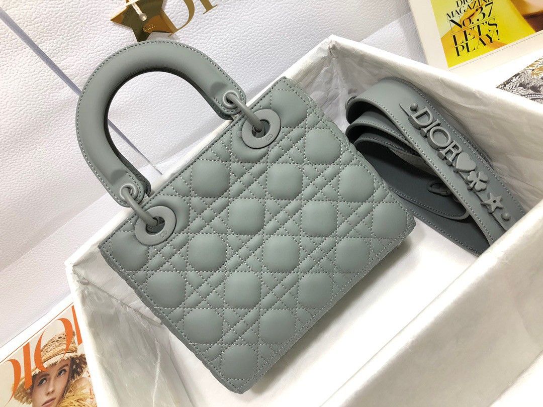 Dior Small Lady Dior My ABCDior Bag In Grey Ultramatte Calfskin