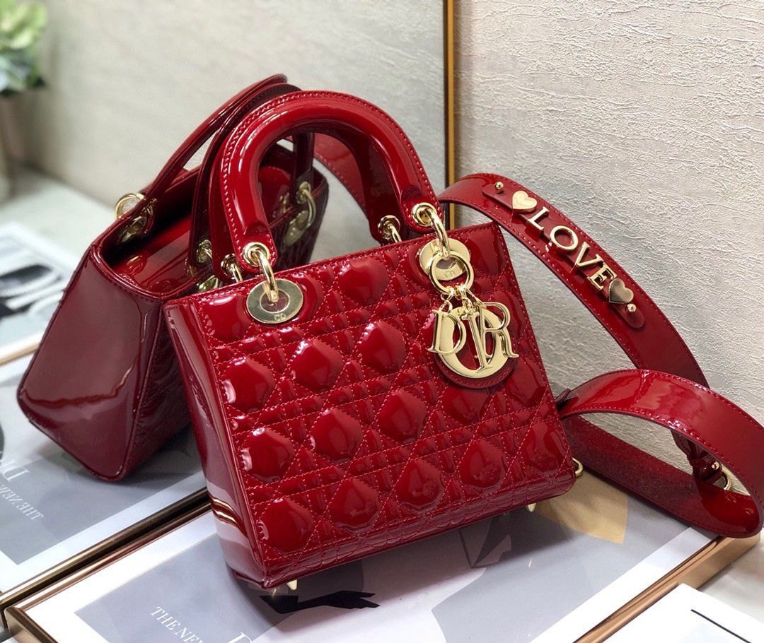 Dior Small Lady Dior My ABCDior Bag In Red Patent Calfskin