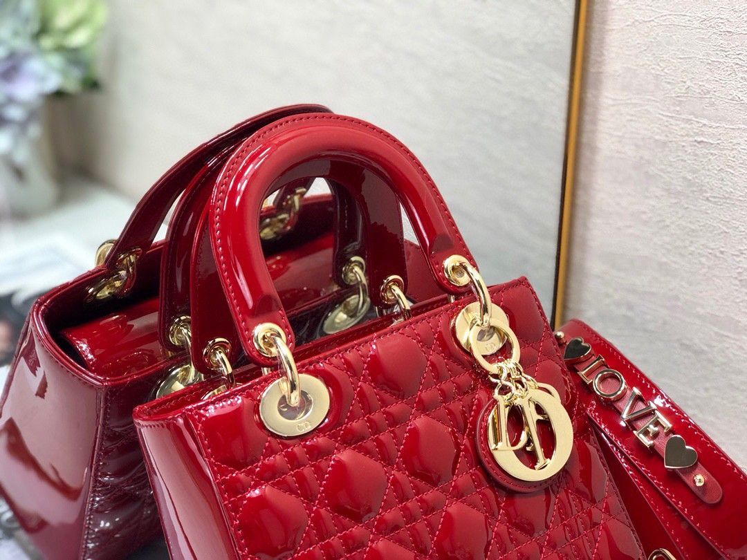 Dior Small Lady Dior My ABCDior Bag In Red Patent Calfskin