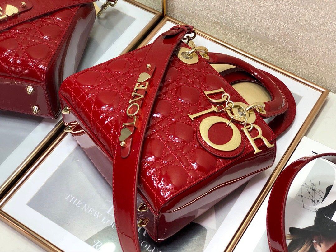 Dior Small Lady Dior My ABCDior Bag In Red Patent Calfskin