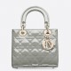 Dior Small Lady Dior Bag In Grey Patent Cannage Calfskin