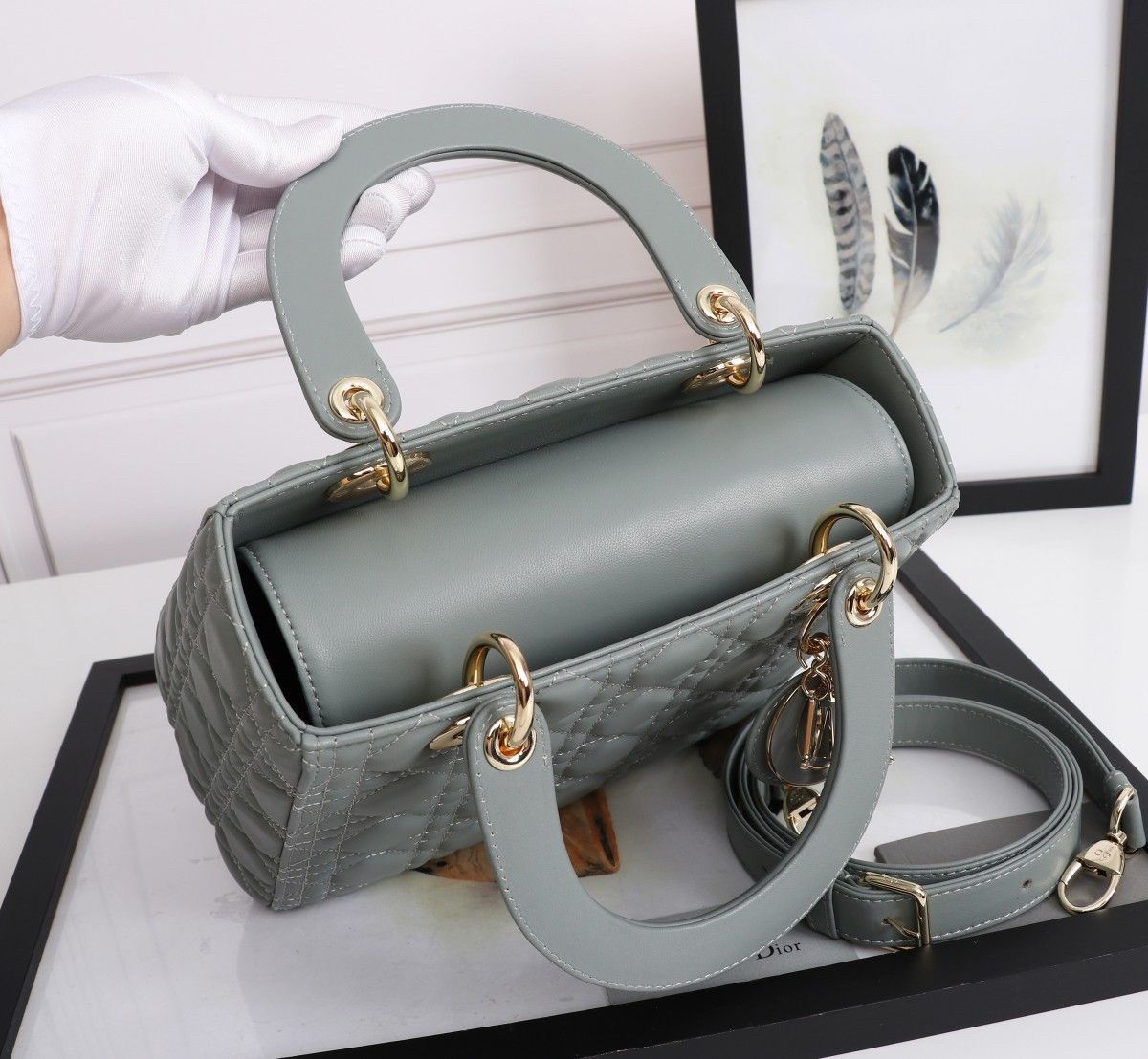 Dior Lady Dior Medium Bag in Grey Lambskin with Enamel Charm