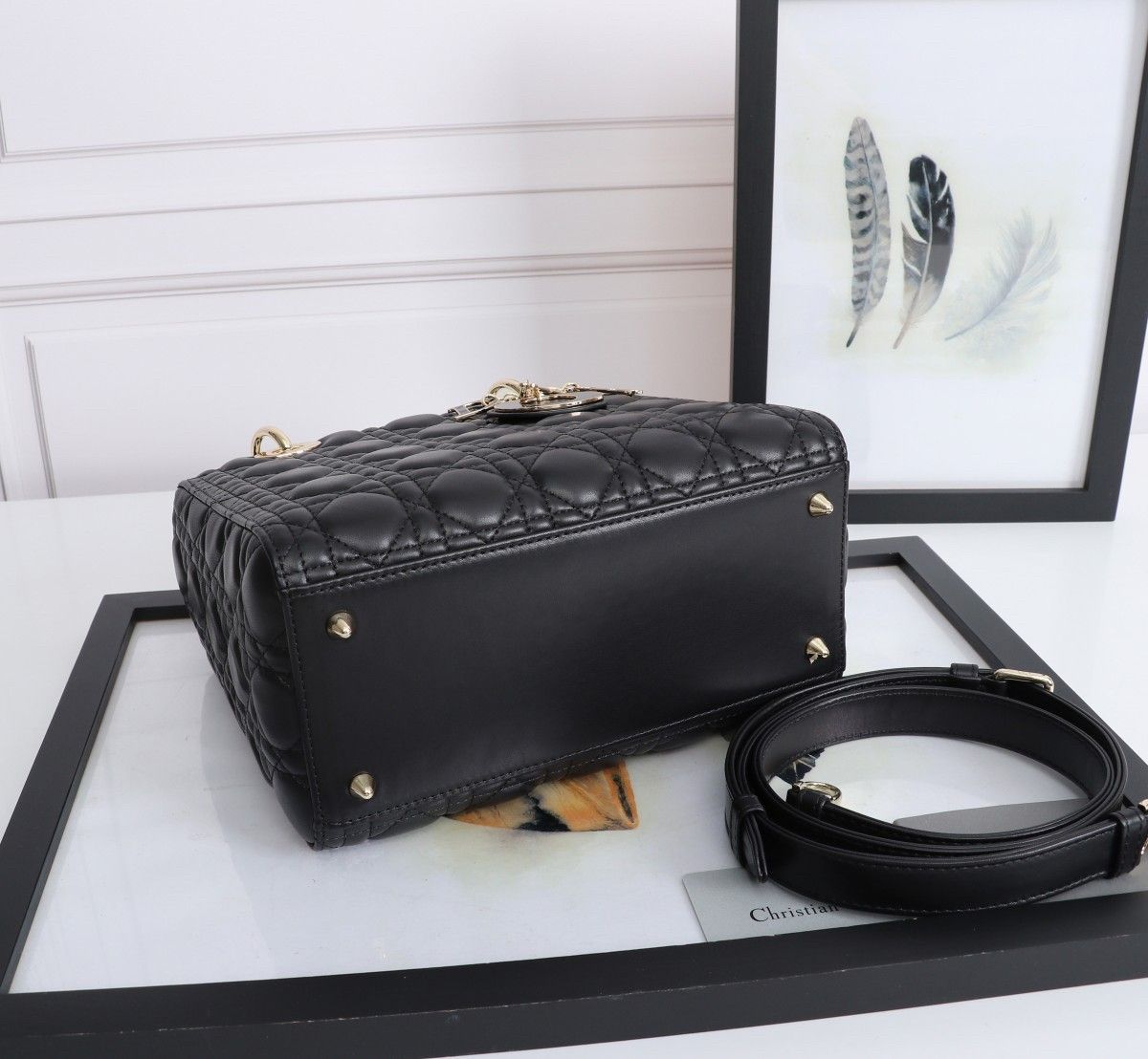 Dior Lady Dior Medium Bag in Black Lambskin with Enamel Charm