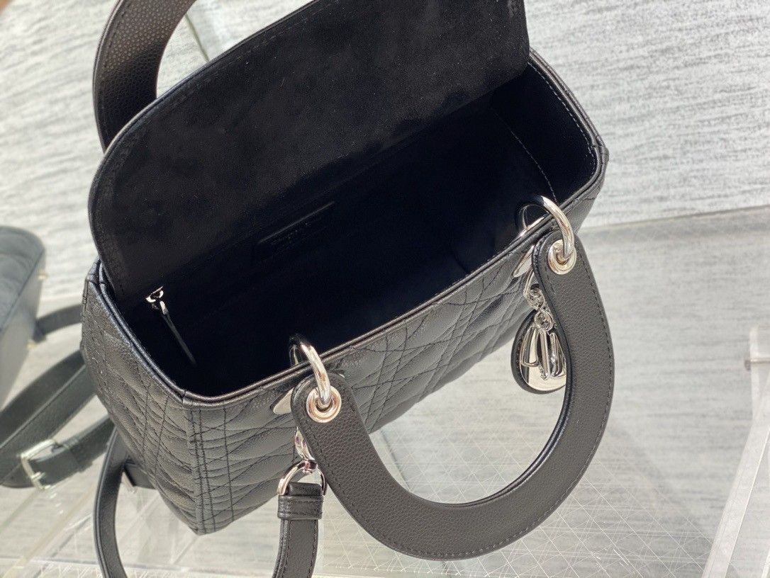 Dior Lady Dior Medium Bag in Black Grained Calfskin