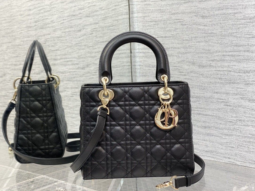 Dior Lady Dior Medium Bag in Black Grained Calfskin