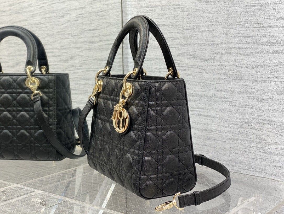 Dior Lady Dior Medium Bag in Black Grained Calfskin