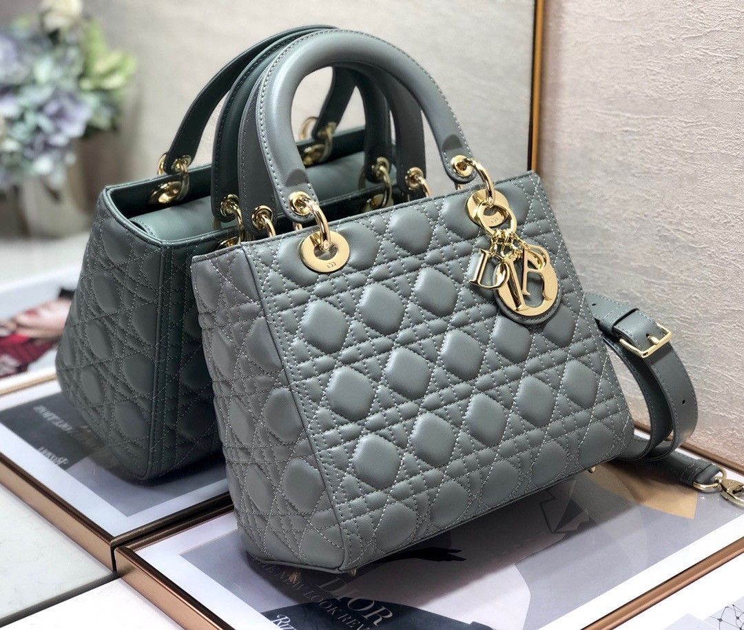 Dior Lady Dior Medium Bag In Grey Cannage Lambskin