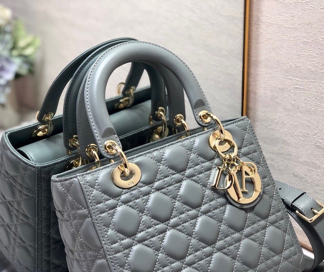 Dior Lady Dior Medium Bag In Grey Cannage Lambskin