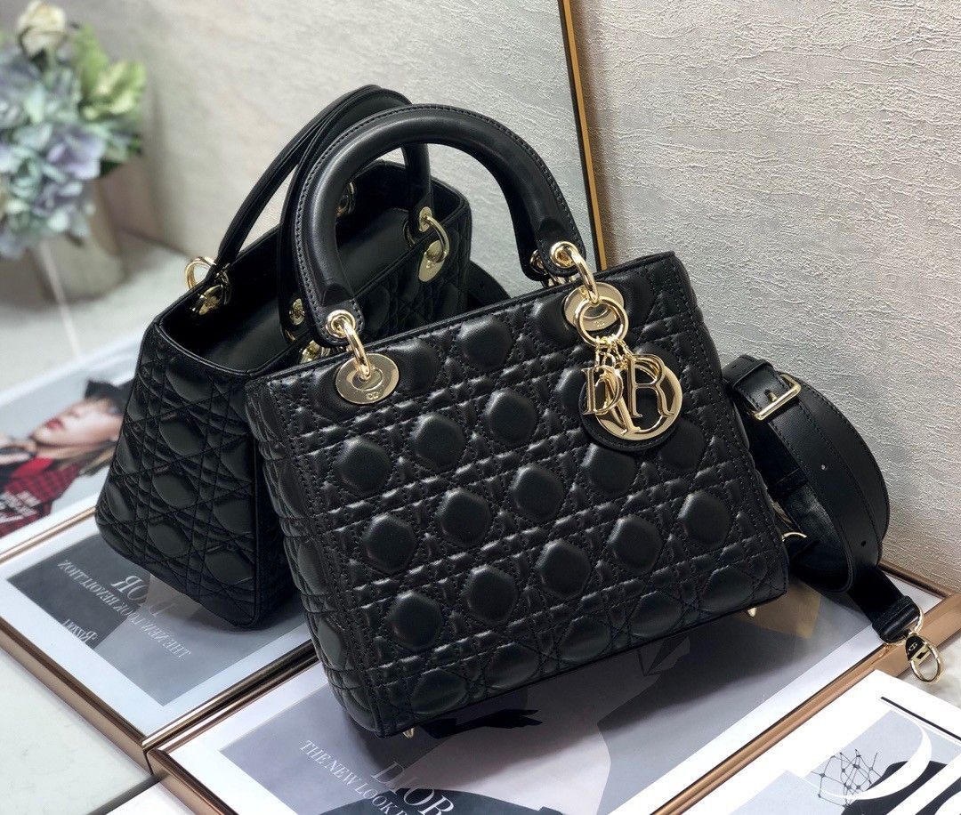 Dior Lady Dior Medium Bag In Black Cannage Lambskin