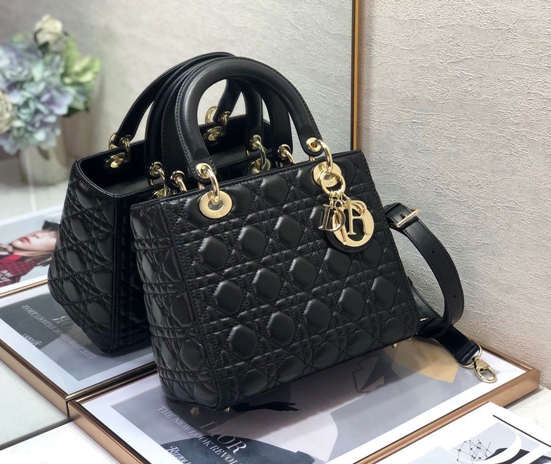 Dior Lady Dior Medium Bag In Black Cannage Lambskin