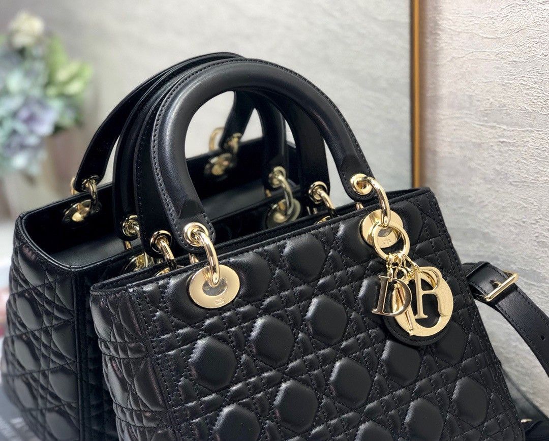 Dior Lady Dior Medium Bag In Black Cannage Lambskin