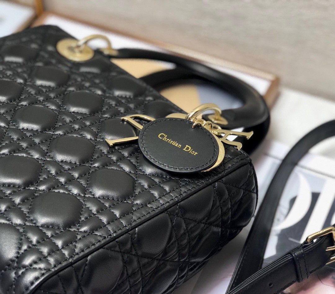 Dior Lady Dior Medium Bag In Black Cannage Lambskin