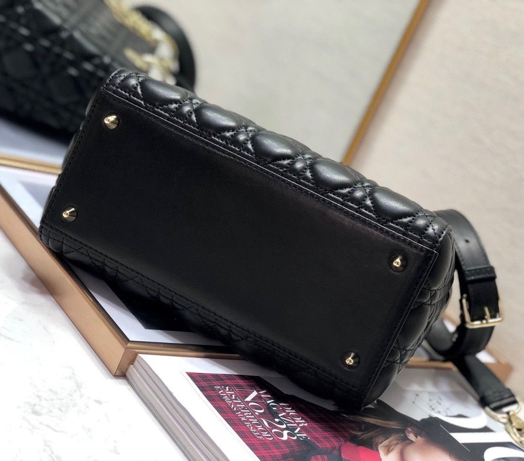 Dior Lady Dior Medium Bag In Black Cannage Lambskin