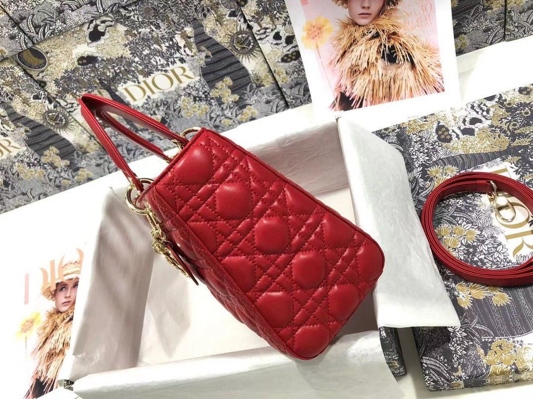 Dior Lady Dior Medium Bag In Red Cannage Lambskin