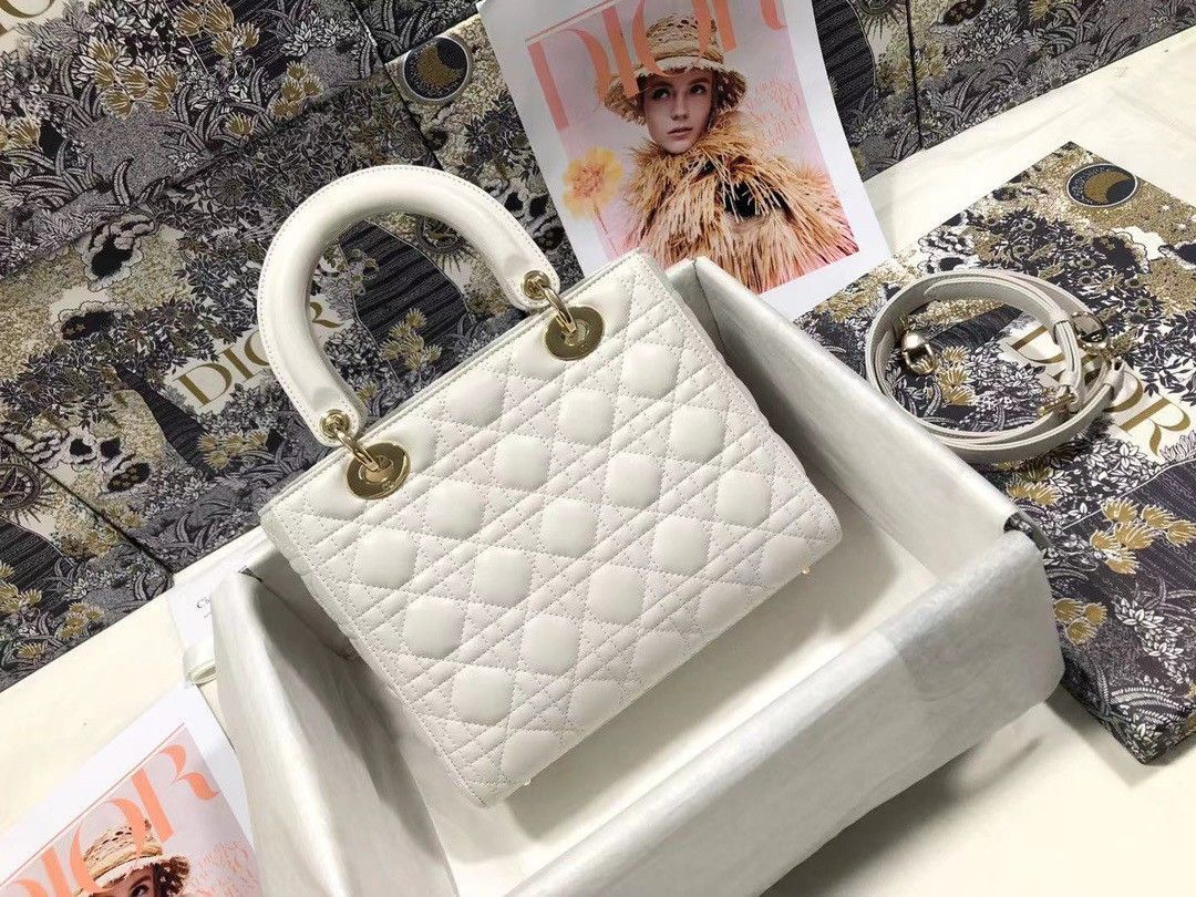 Dior Lady Dior Medium Bag In White Cannage Lambskin