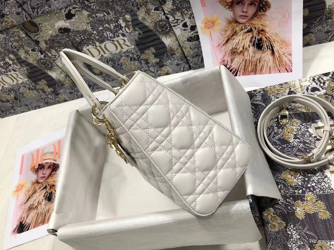 Dior Lady Dior Medium Bag In White Cannage Lambskin