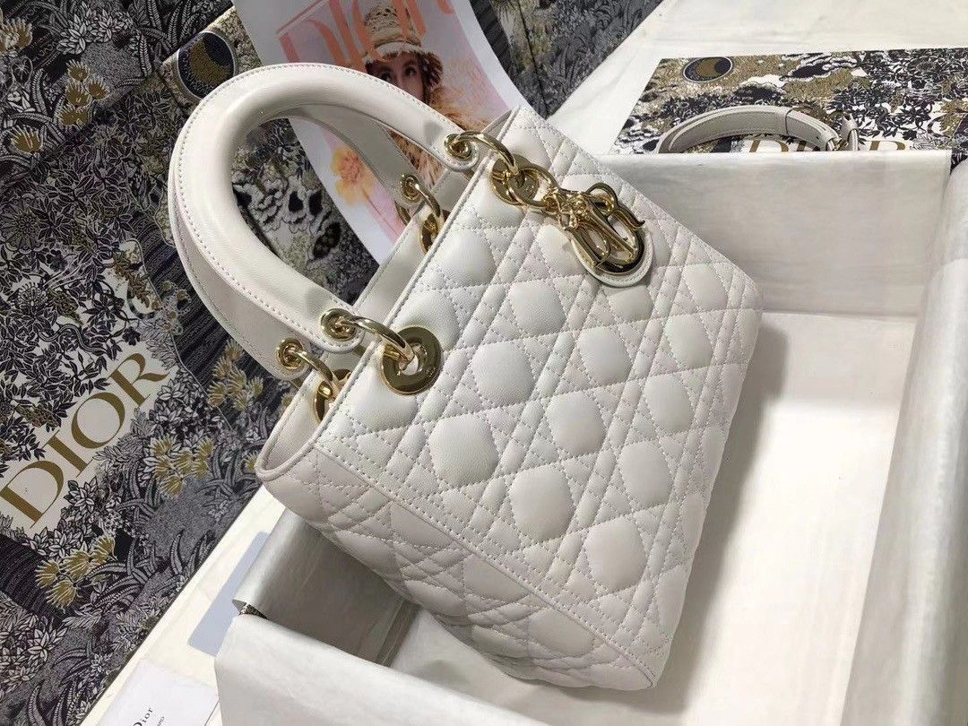 Dior Lady Dior Medium Bag In White Cannage Lambskin