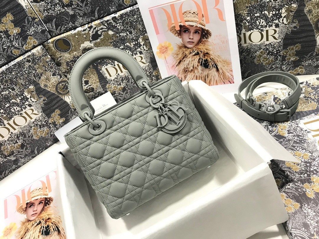 Dior Lady Dior Medium Bag In Grey Ultramatte Cannage Calfskin