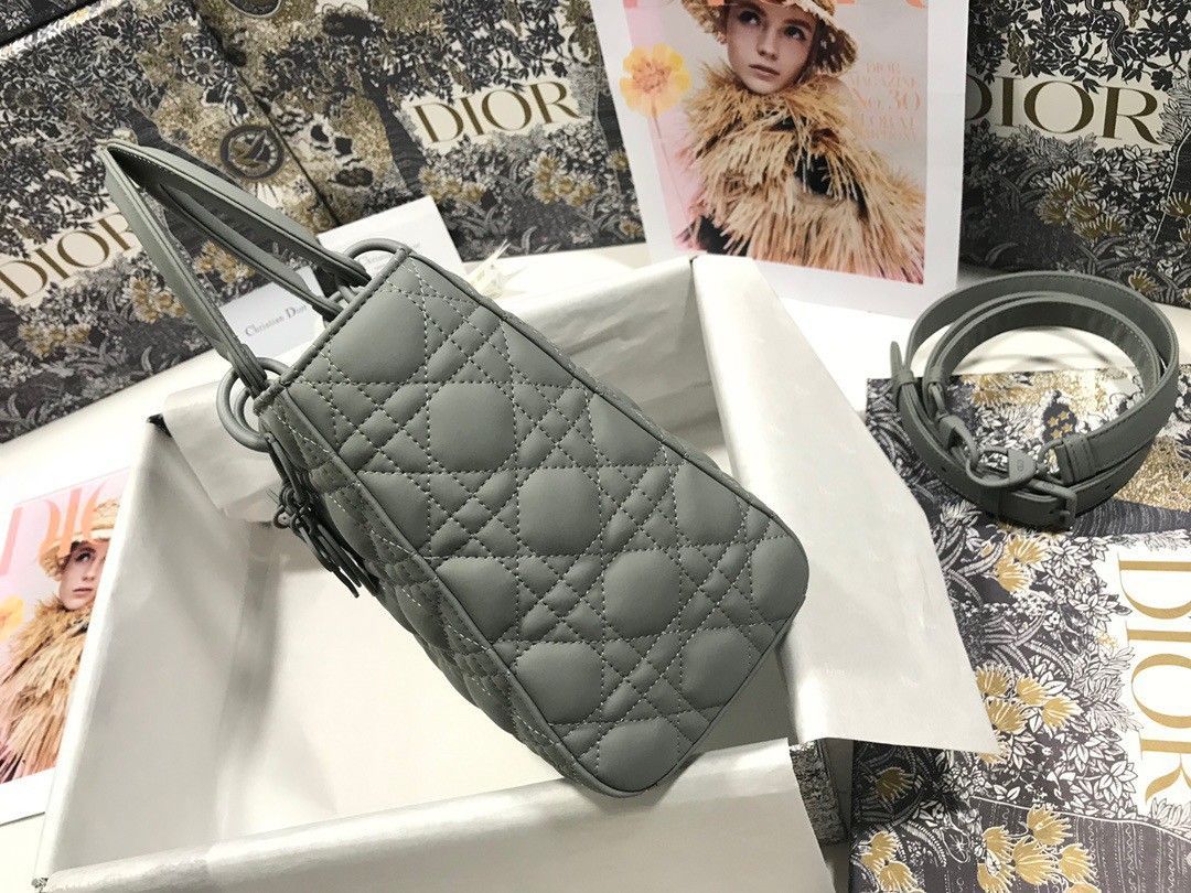 Dior Lady Dior Medium Bag In Grey Ultramatte Cannage Calfskin