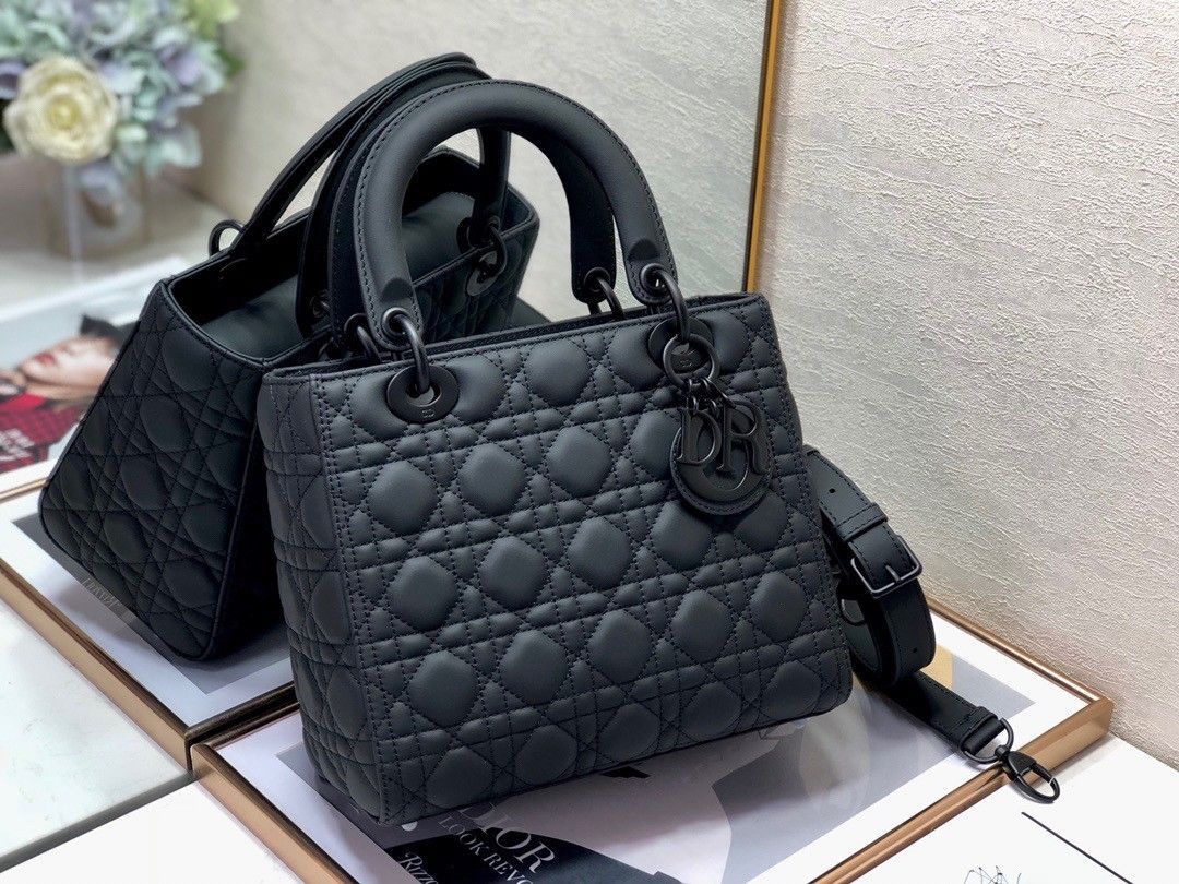 Dior Lady Dior Medium Bag In Black Ultramatte Cannage Calfskin