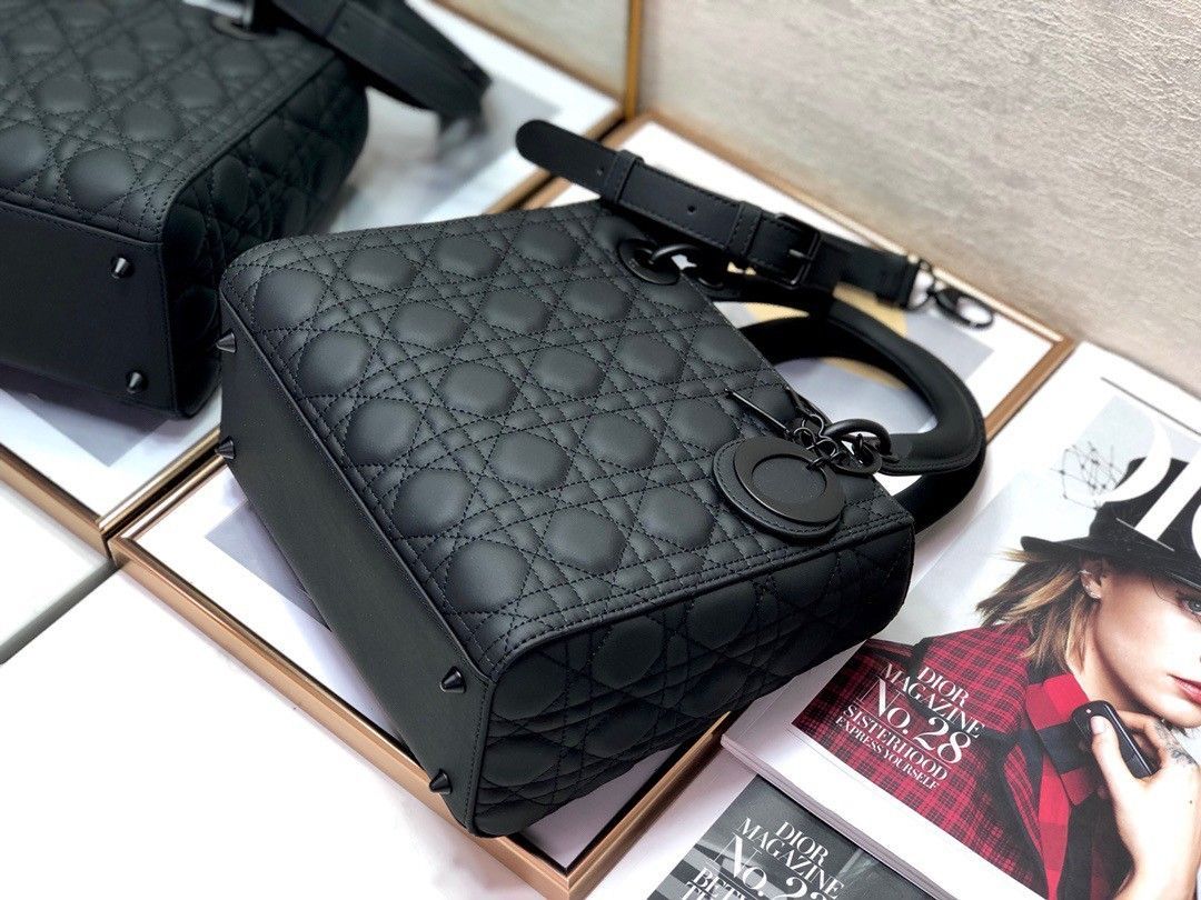 Dior Lady Dior Medium Bag In Black Ultramatte Cannage Calfskin