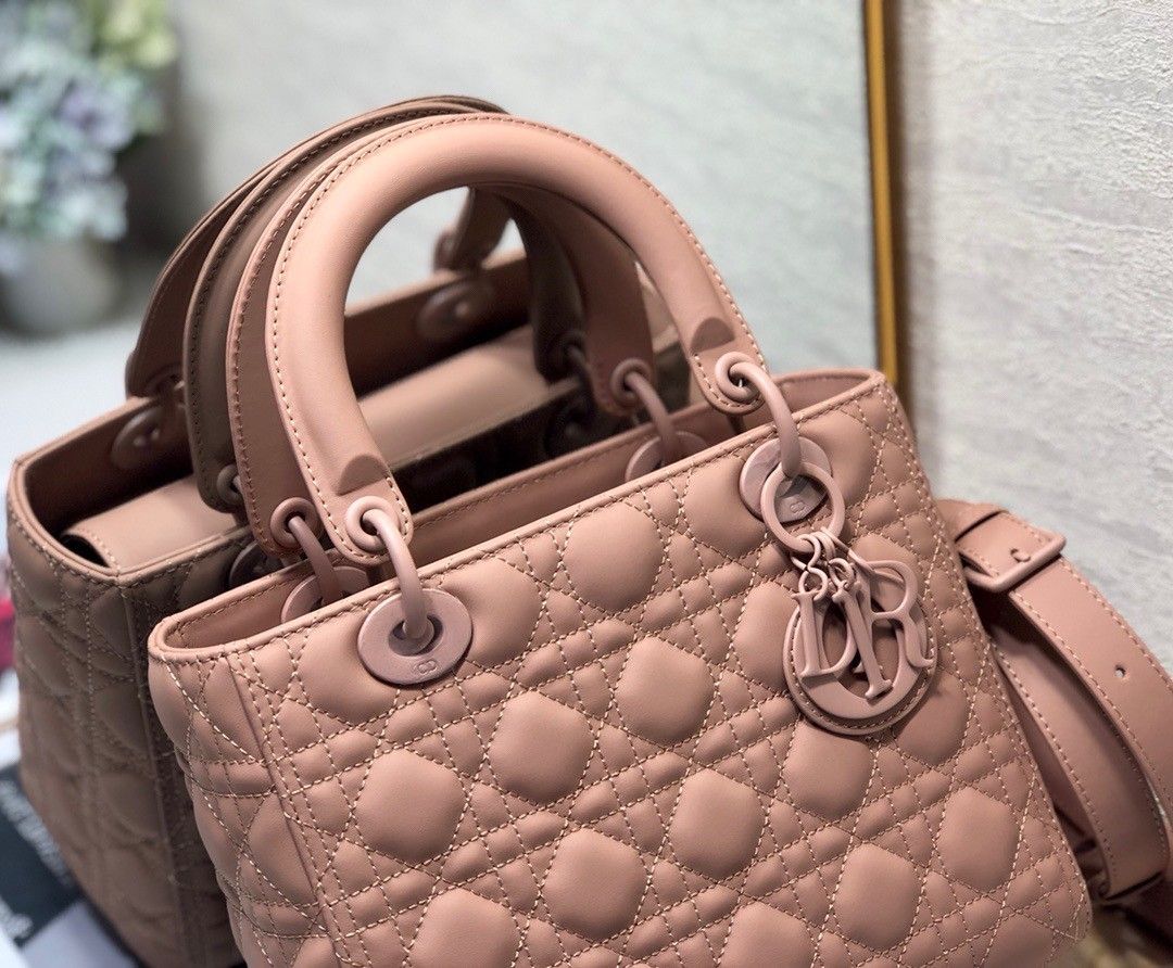 Dior Lady Dior Medium Bag In Blush Ultramatte Cannage Calfskin