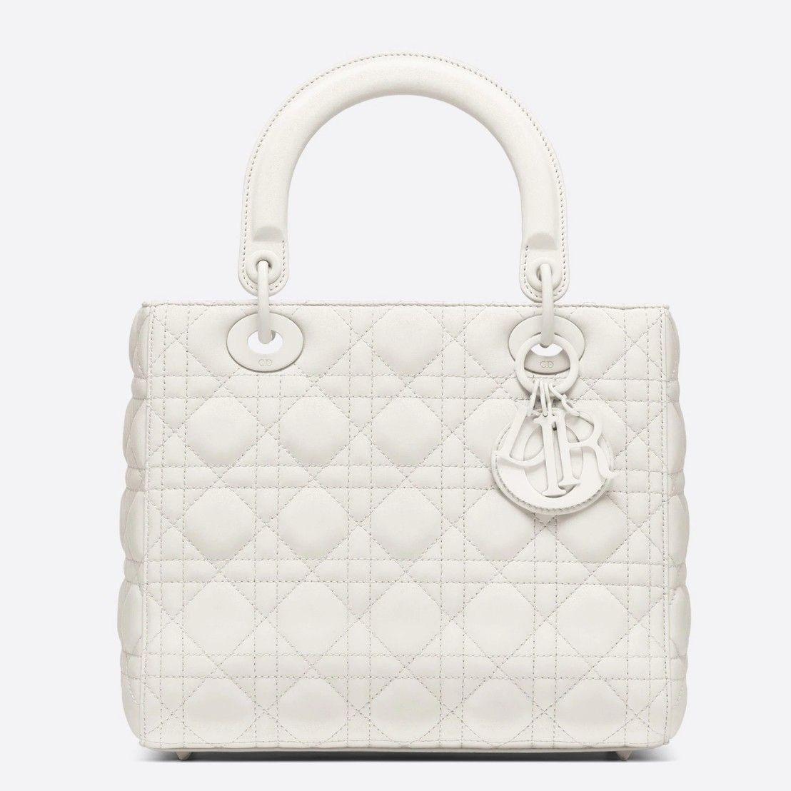 Dior Lady Dior Medium Bag In White Ultramatte Cannage Calfskin