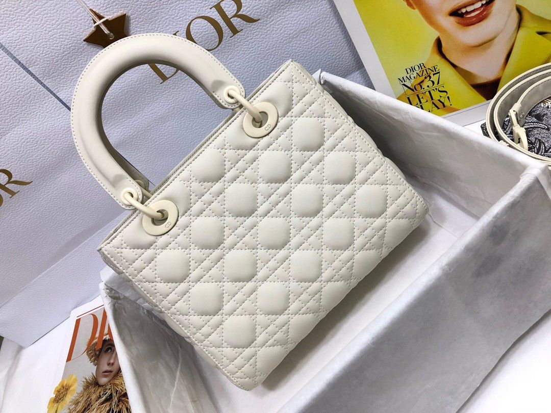 Dior Lady Dior Medium Bag In White Ultramatte Cannage Calfskin