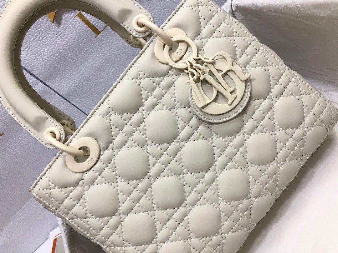 Dior Lady Dior Medium Bag In White Ultramatte Cannage Calfskin