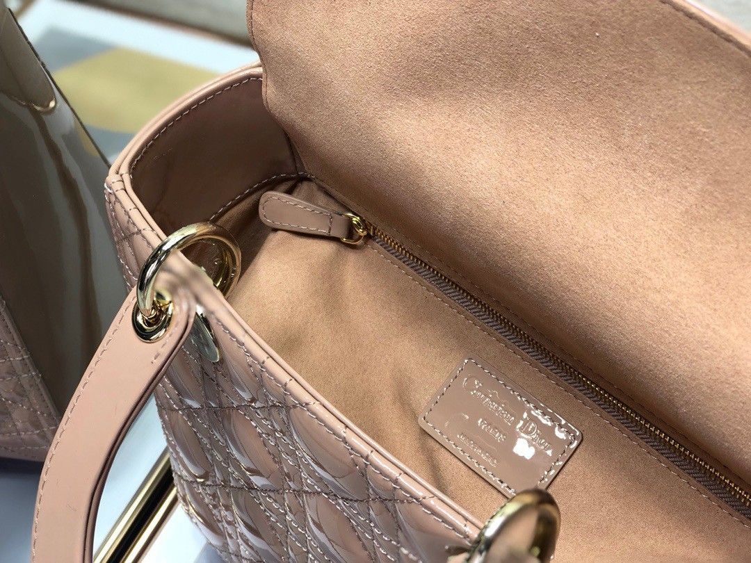 Dior Lady Dior Medium Bag In Blush Patent Cannage Calfskin