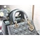 Dior Lady Dior Medium Bag In Grey Patent Cannage Calfskin