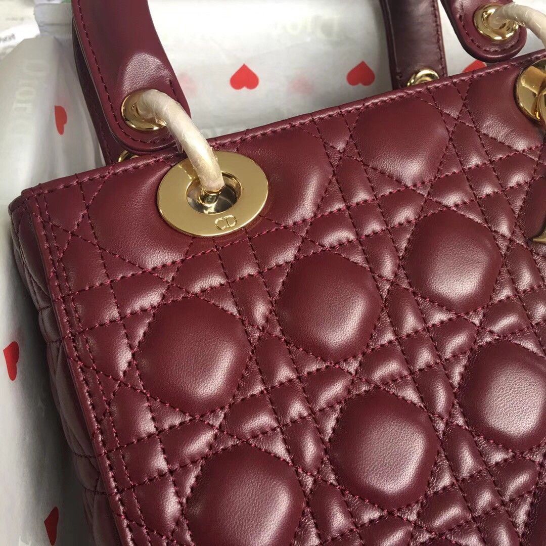 Dior Lady Dior Medium Bag In Bordeaux Lambskin