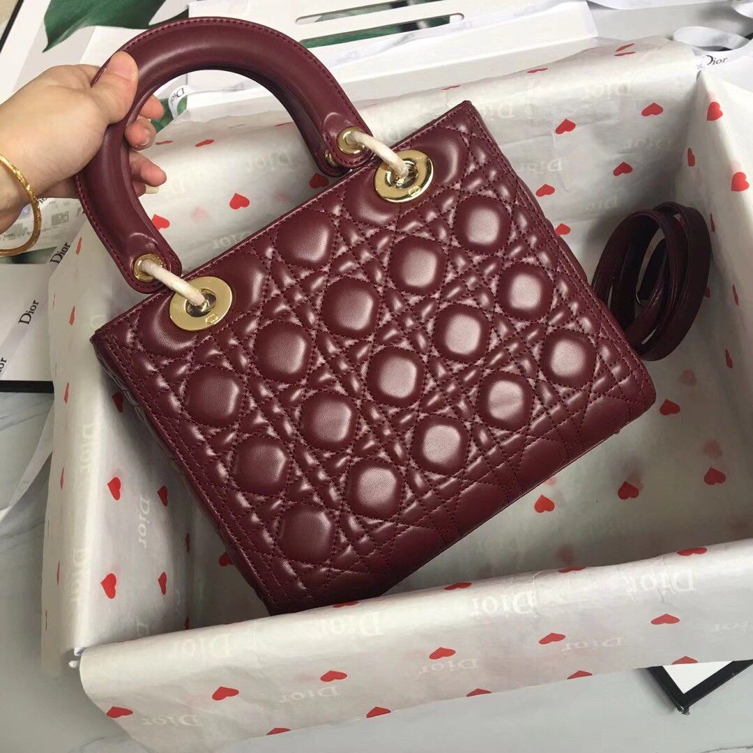 Dior Lady Dior Medium Bag In Bordeaux Lambskin