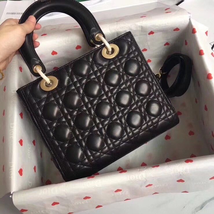 Dior Lady Dior Medium Bag In Black Lambskin