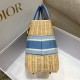 Dior Lady Dior Medium Bag in Wicker and Light Blue Oblique Jacquard