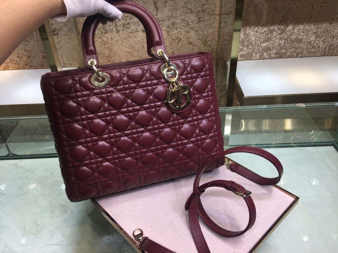 Dior Lady Dior Large Bag In Bordeaux Cannage Lambskin