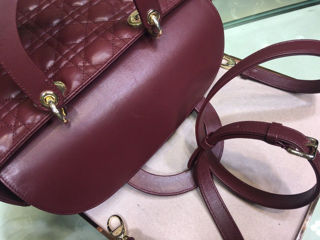 Dior Lady Dior Large Bag In Bordeaux Cannage Lambskin