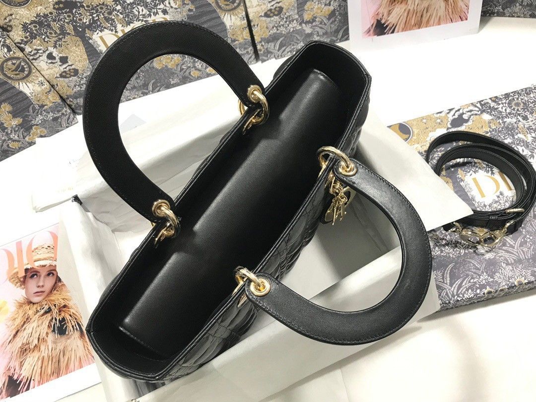 Dior Lady Dior Large Bag In Black Cannage Lambskin