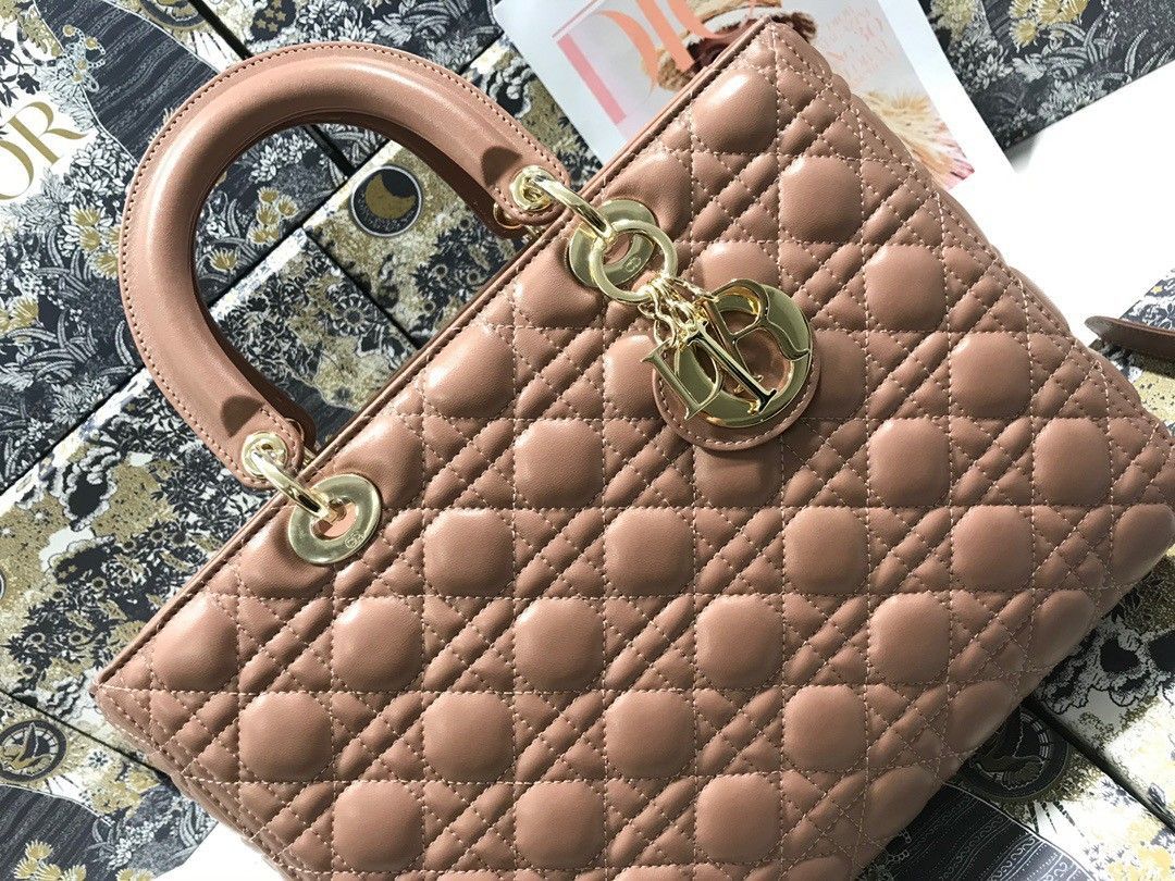 Dior Lady Dior Large Bag In Blush Cannage Lambskin