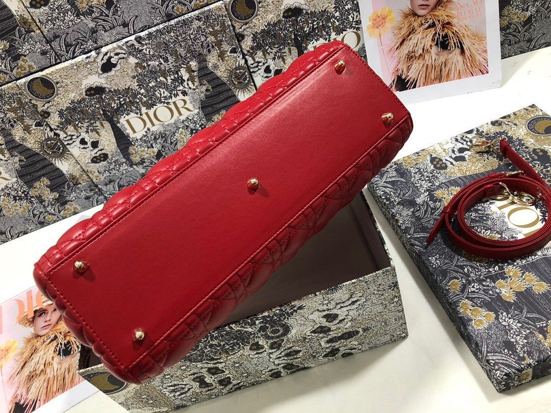 Dior Lady Dior Large Bag In Red Cannage Lambskin