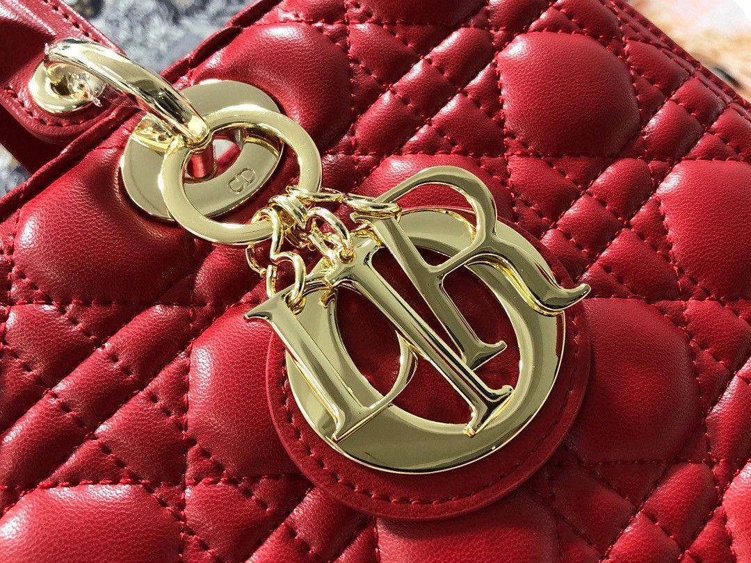 Dior Lady Dior Large Bag In Red Cannage Lambskin